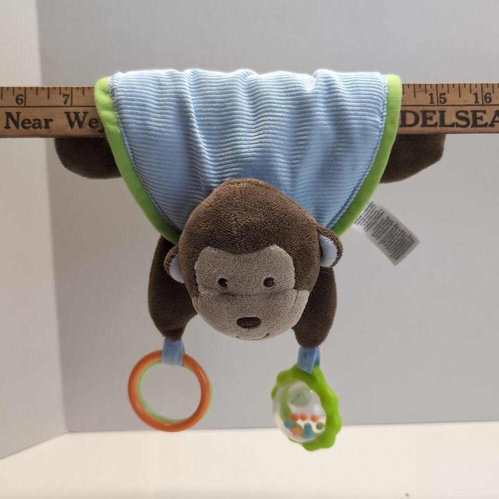 Carter's Monkey Crib Toy Plush Baby Rattle Teether Hanging Blue Green Brown - Picture 3 of 14